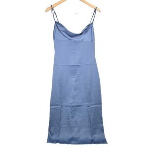 WeWoreWhat Satin Charmeuse Cowl Midi Slate Blue 4 NWT‎
